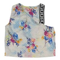 Bielo-modrý vzorovaný športový asymetrický crop top s kvietkami RIVER ISLAND