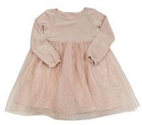 Světlerůžové žinylkovo/tylové šaty s puntíky H&M