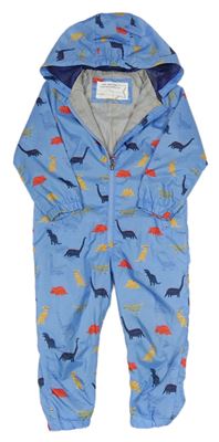 Modrá šusťáková podzimní kombinéza s dinosaury a kapucí Mothercare