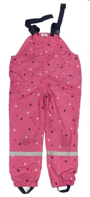 Tmavorůžové šusťákové laclové podšité  kalhoty s hvězdičkami Topolino