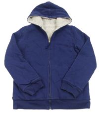 Tmavomodrá propínací zateplená oboustranná mikina a kapucí LANDS'END