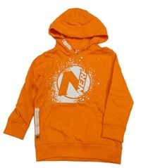 Oranžová mikina s logom a skvrnkami a vreckom a kapucňou zn. NERF
