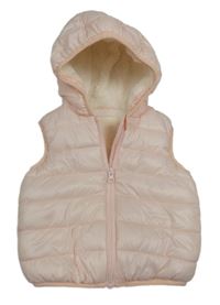 Svetloružová prešívaná šušťáková zateplená vesta s kapucňou F&F