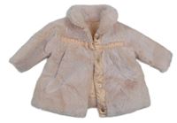 Svetloružový kožušinový zateplený kabát s mašlou a golierikom Nutmeg