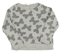 Svetlosivá melírovaná mikina s motýlikmi H&M
