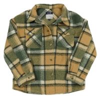 Kaki-karamelovo-biela kockovaná košeľová bunda KIABI