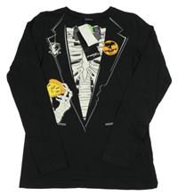 Nové - černé triko s kostmi a pavoukem a pizzou Chapter young