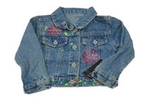 Nové - modrá rifľová bunda s kvetmi a golierikom ST.