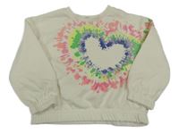 Smotanová oversize mikina s farebným batikovaným srdiečkom PRIMARK