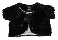 Čierne kožušinové podšité bolerko s flitrami a mašlou girl2girl
