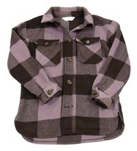 Fialovo-tmavohnedá kockovaná vlnená košeľová bunda H&M