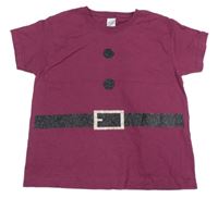 Tmavovínové tričko s tištěným trblietavým opaskom FRUIT of the LOOM