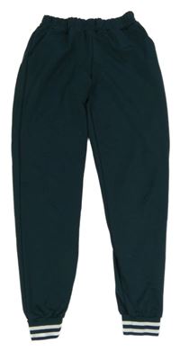 Tmavosmaragdové cuff teplákové nohavice s pruhmi