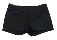 Čierno-zafírové trblietavé elastické športové kraťasy