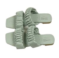 Světlemodrošedé koženkové pantofle s nařasením vel. 32