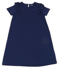 Tmavomodré žebrované šaty s volánky Next