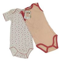 Nové - 2x - Body s mašličkou - Bílé se srdíčky, meruňkovo/jahodové POCOPIANO