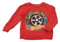 Červená mikina s auty - Hot Wheels a vánočním motívom St. Bernard