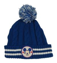 Petrolejová žebrovaná vzorovaná pletená čepice s Mickey a pruhy a bambulí Disney