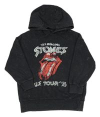 Černá šisovaná mikina s potiskem - The Rolling Stones a kapucí