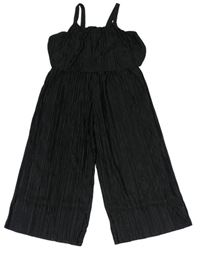 Čierny plisovaný nohavicový overal