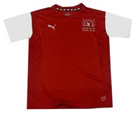 Červeno-biele športové funkčné tričko s potlačou a logom Puma
