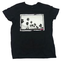 Čierne tričko s potlačou s palmami Primark
