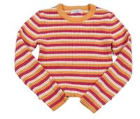 Oranžovo-malinovo-biely pruhovaný rebrovaný žinylkový crop sveter Primark