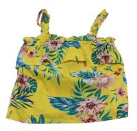 Žltý kvetovaný top s listami a volánem zn. Primark