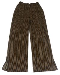 Hnědo-černé vzorované lehké straight kalhoty H&M