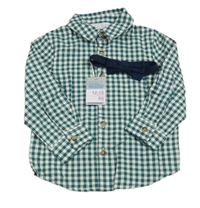Nové - 2set - Tmavozeleno-smetanová kostkovaná košile + tmavomodrý motýlek Primark