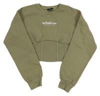 Khaki crop mikina s nápisom New Look