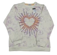 Nové - Bílo-lila batikovaná mikina se srdcem Primark