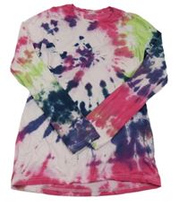 Ružovo-tmavomodro-zelené batikované tričko zn. Y.F.K.