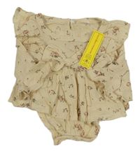 Nové - Béžové kvetované mušelínové šaty s všitým body a mašlou Shein