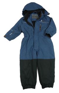 Tmavomodro-čierna šušťáková zimná kombinéza s kapucňou ZigZag