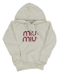 Bílá mikina s kamínky a kapucí Miu Miu