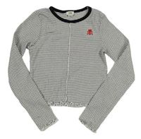 Bílo-černé pruhované žebrované crop triko s výšivkou River Island