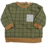 Kaki-čierna kockovaná mikina s vreckom