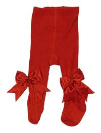 Červené pančuchy so srdiečkami a mašľami