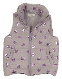 Lila šušťáková zateplená vesta so srdiečkami H&M