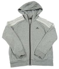 Šedo-světlešedá melírovaná propínací mikina s logem a kapucí Adidas