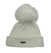 Bílá žebrovaná vlněná čepice s bambulí