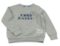 Sivá melírovaná mikina s nápisom a koněm