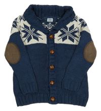 Tmavomodro-biely prepínaci sveter so vzorom F&F