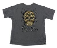 Tmavošedé tričko s lebkou Next