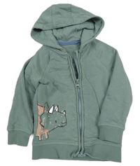 Khaki propínací mikina s dinosaurem a kapucí George