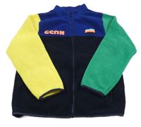 Tmavomodro-zeleno-žlutá chlupatá mikina s výšivkou