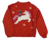Červený svetr s jednorožcem Manor