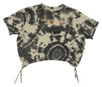 Béžovo-čierne batikované crop tričko s nápisom H&M